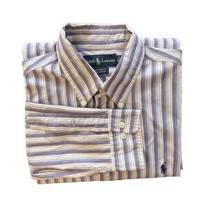 Ralph Lauren Custom Fit Bottom Down Shirt Man Size L (16 32/33) Purple Stripe